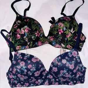Victoria's Secret Floral Print Bras - Black and Blue